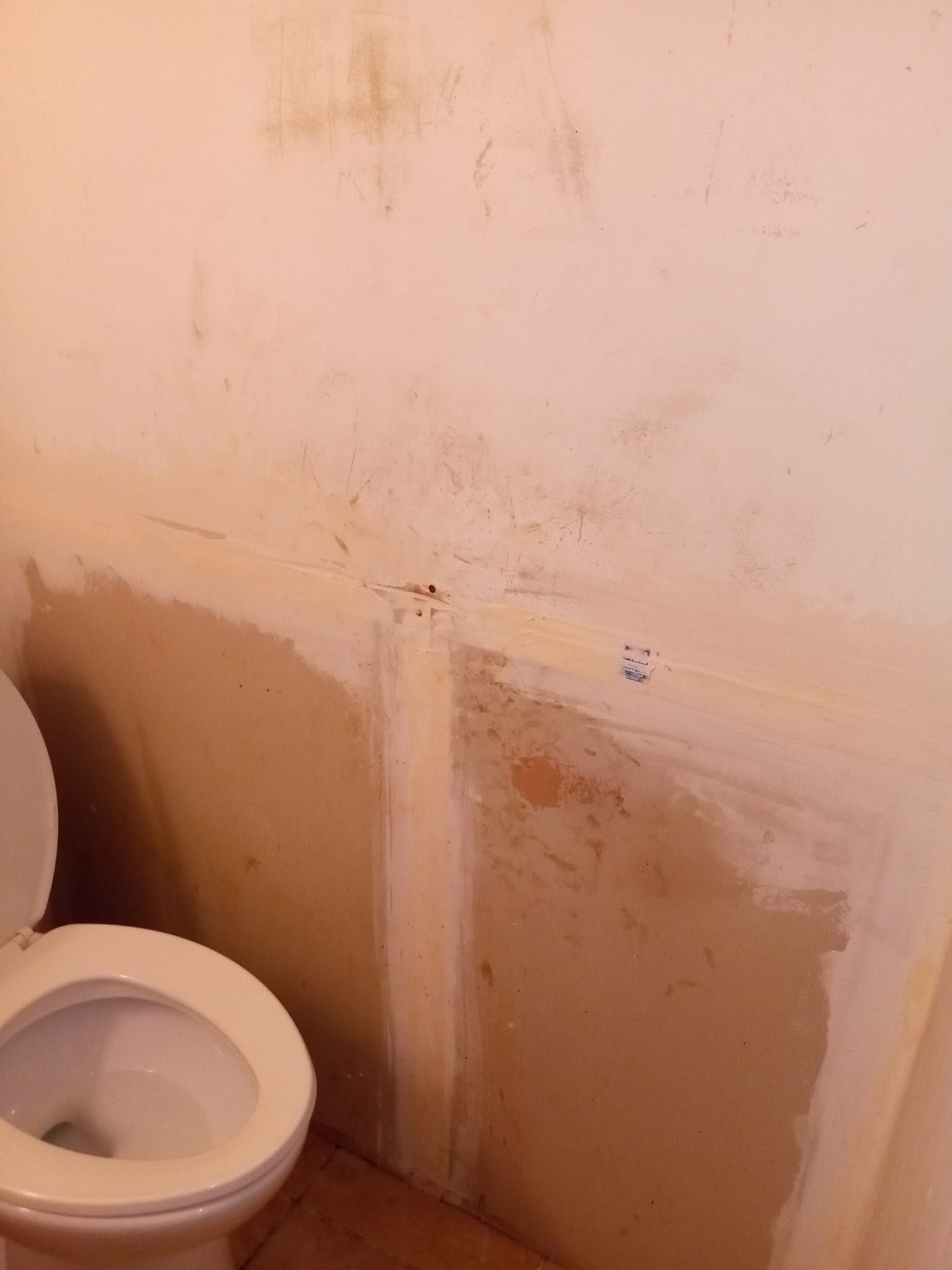 Bathroom drywall before repair